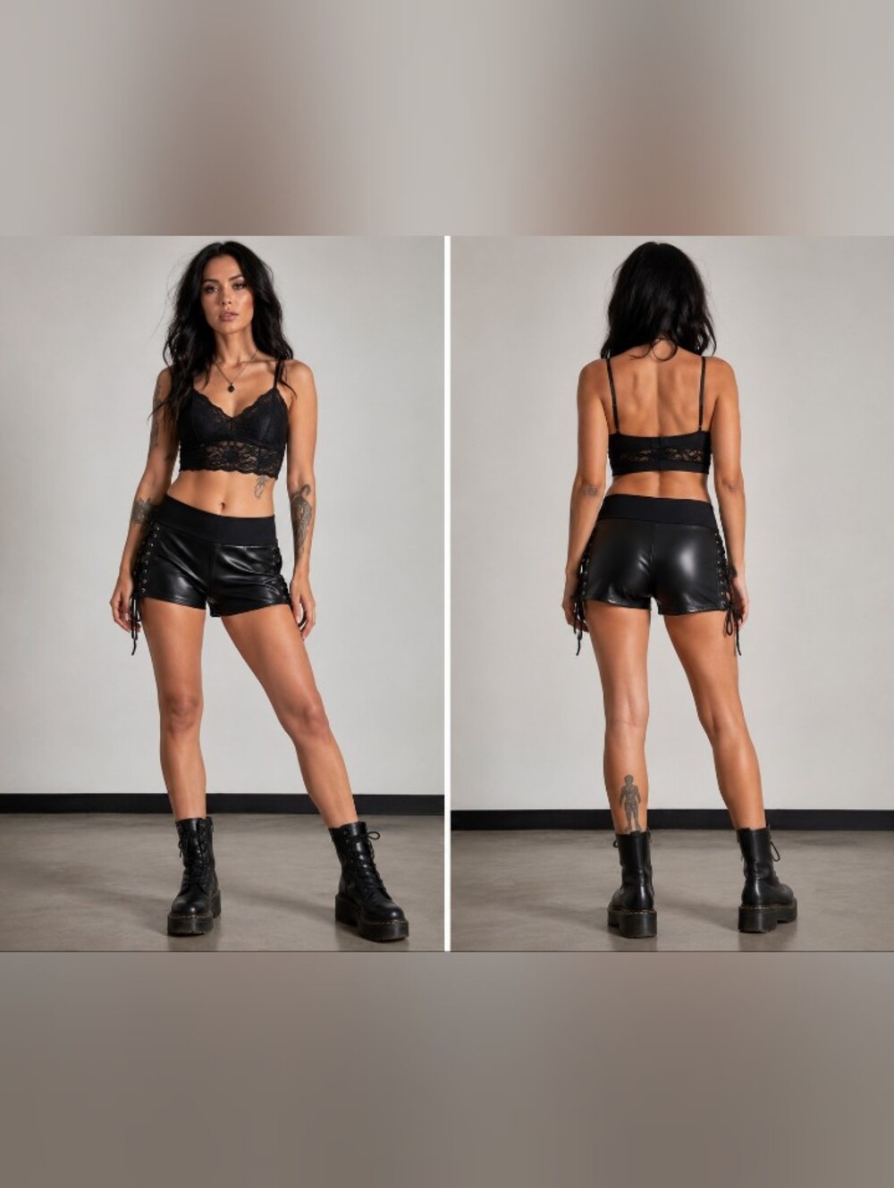 Darque Black Faux Leather Lace-Up Shorts Goth Punk Clubwear Festival Women's L